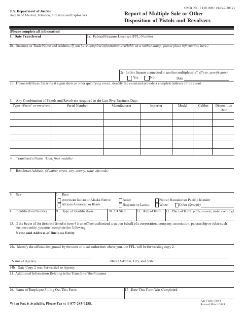 ATF Form 3310 4 Download Printable PDF Report Of Multiple Sale Or 