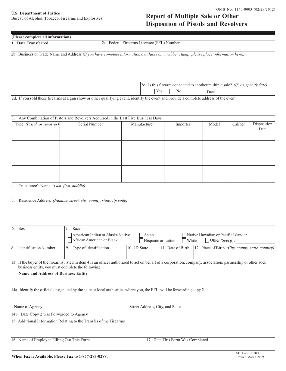 ATF Form 3310 4 Download Fillable PDF Or Fill Online Report Of Multiple 