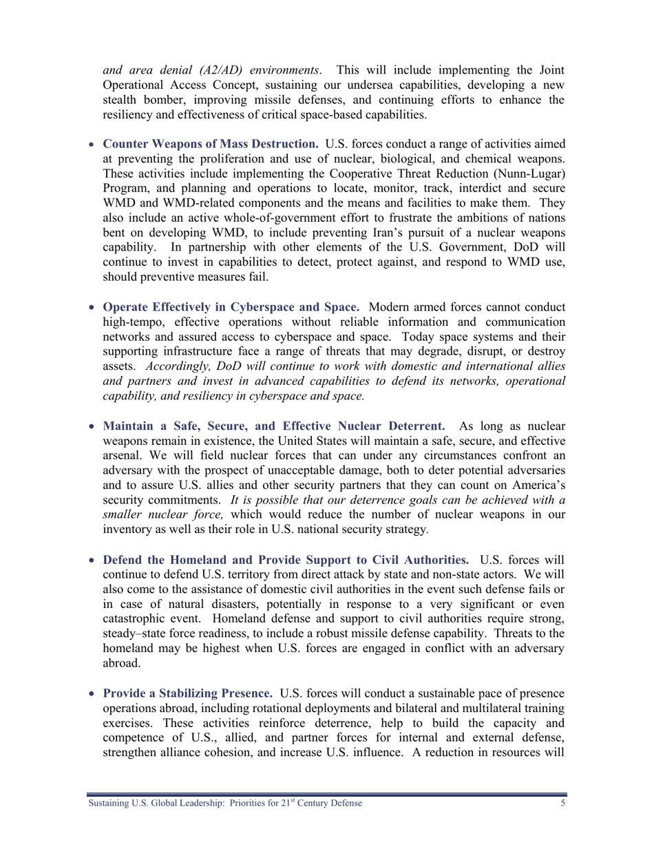 Sustaining U.S. Global Leadership: Priorities for 21st Century Defense, Page 11