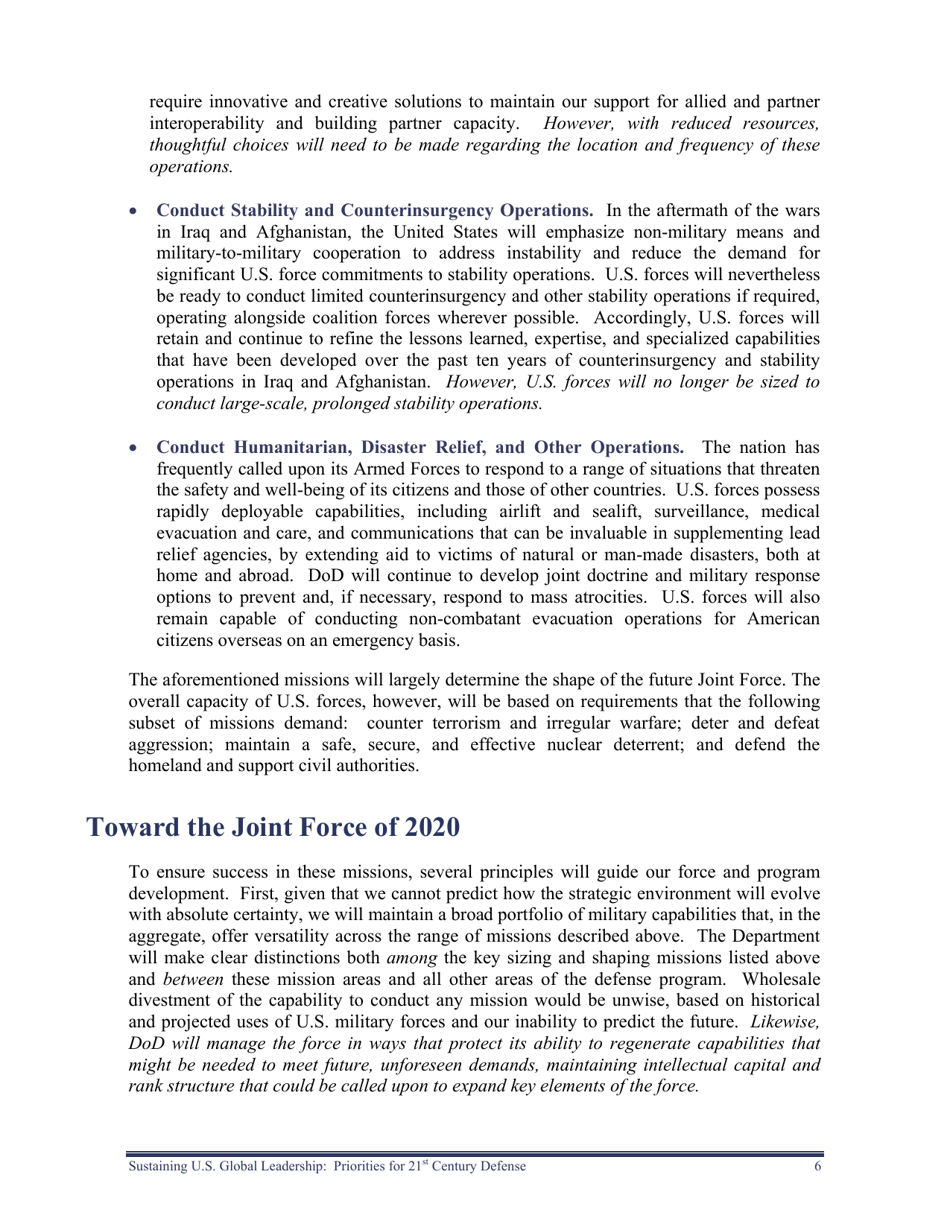Sustaining U.S. Global Leadership: Priorities for 21st Century Defense, Page 12
