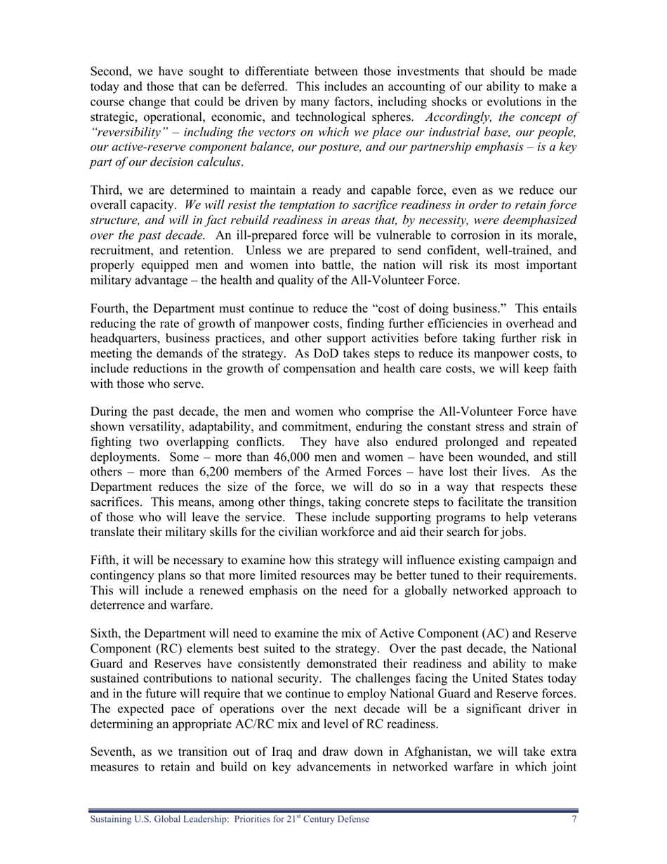 Sustaining U.S. Global Leadership: Priorities for 21st Century Defense, Page 13