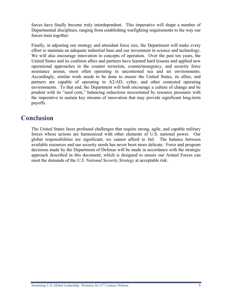 Sustaining U.S. Global Leadership: Priorities for 21st Century Defense, Page 14