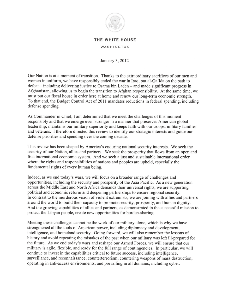 Sustaining U.S. Global Leadership: Priorities for 21st Century Defense, Page 3