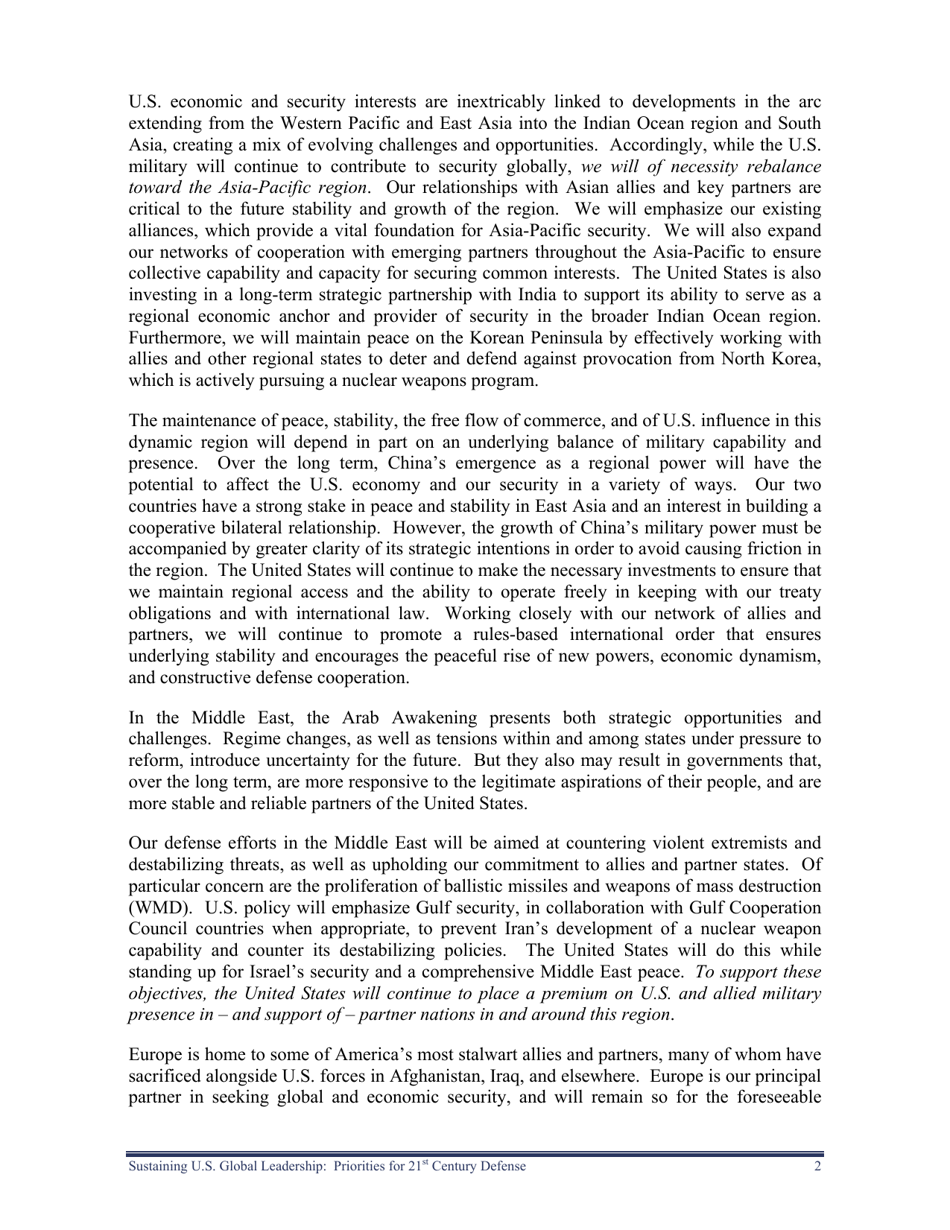 Sustaining U.S. Global Leadership: Priorities for 21st Century Defense, Page 8