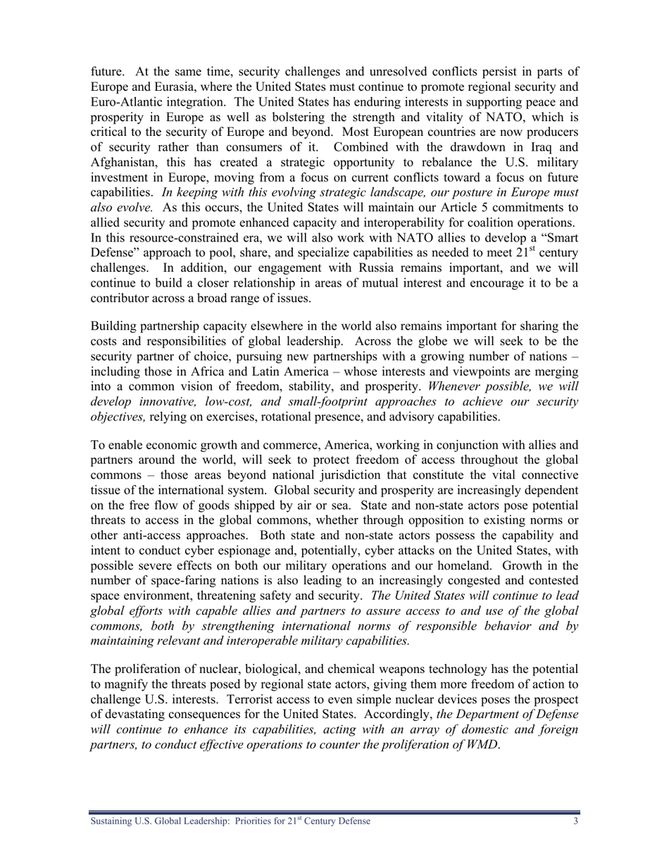 Sustaining U.S. Global Leadership: Priorities for 21st Century Defense, Page 9