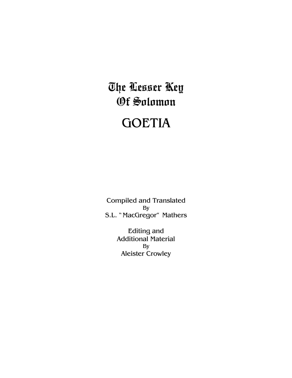 The Lesser Key of Solomon - Goetia - S.l. Mathers, Aleister Crowley Document Preview Image