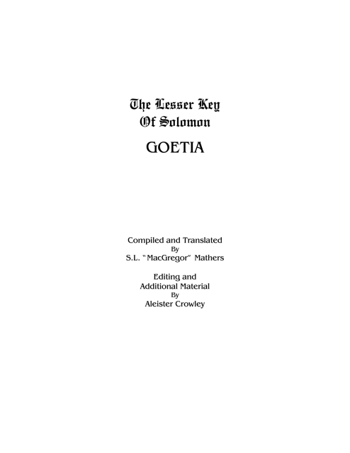 The Lesser Key of Solomon - Goetia - S.l. Mathers, Aleister Crowley