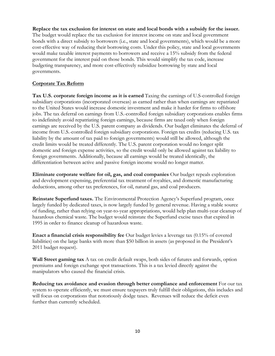 The Peoples Budget - Budget of the Congressional Progressive Caucus, Page 10