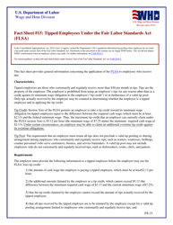 Document preview: Fact Sheet #15: Tipped Employees Under the Fair Labor Standards Act (Flsa)
