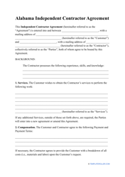 &quot;Independent Contractor Agreement Template&quot; - Alabama