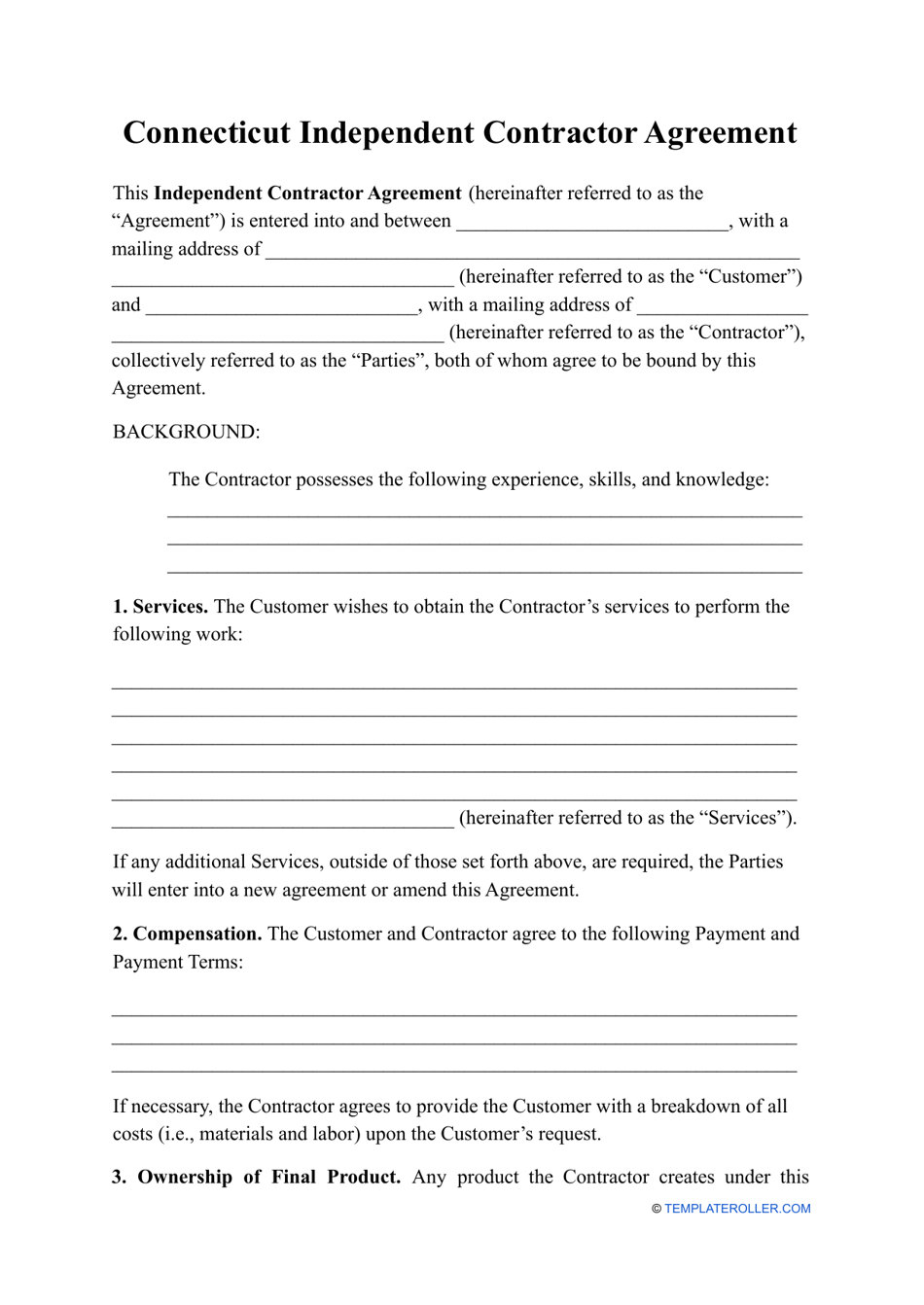 Independent Contractor Agreement Template - Connecticut, Page 1
