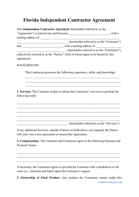 Independent Contractor Agreement Template - Florida Download Pdf