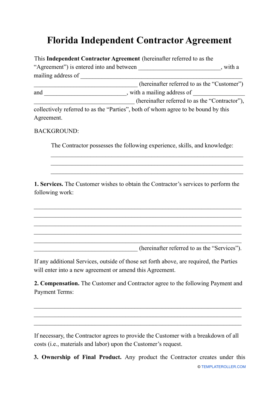 Independent Contractor Agreement Template - Florida, Page 1