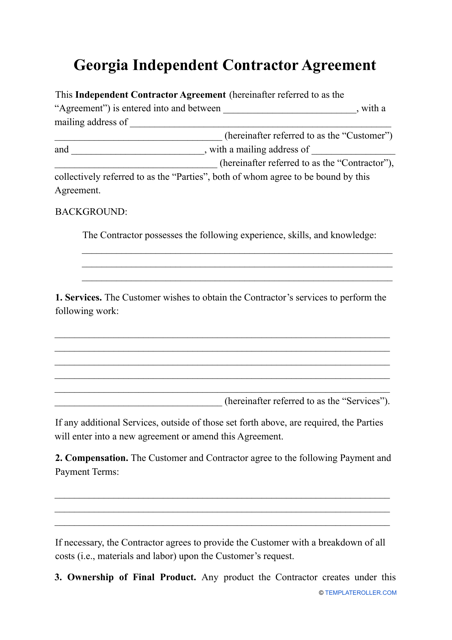 Independent Contractor Agreement Template - Georgia (United States) Download Pdf