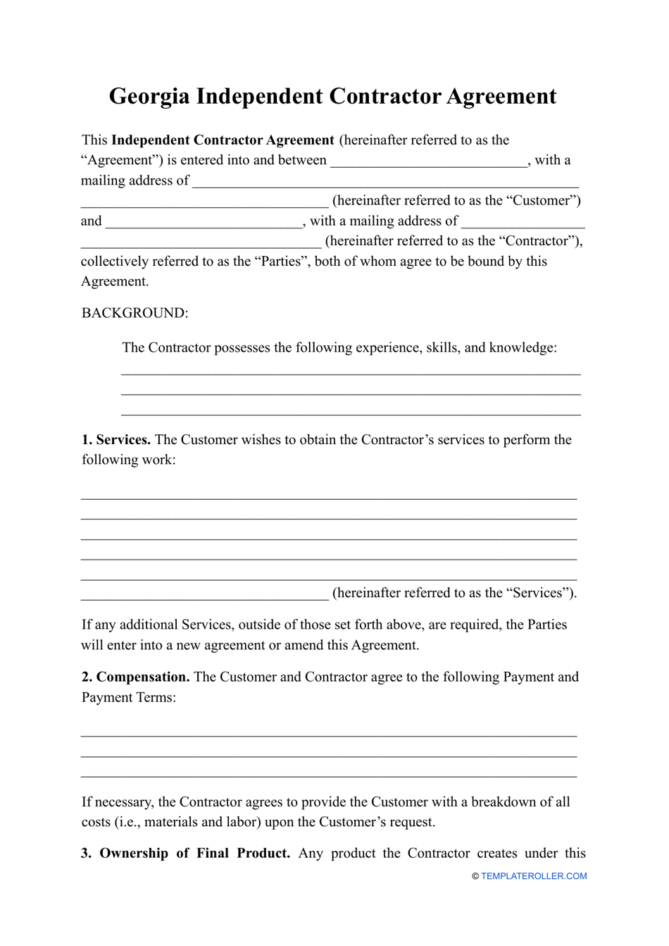 Independent Contractor Agreement Template - Georgia (United States), Page 1