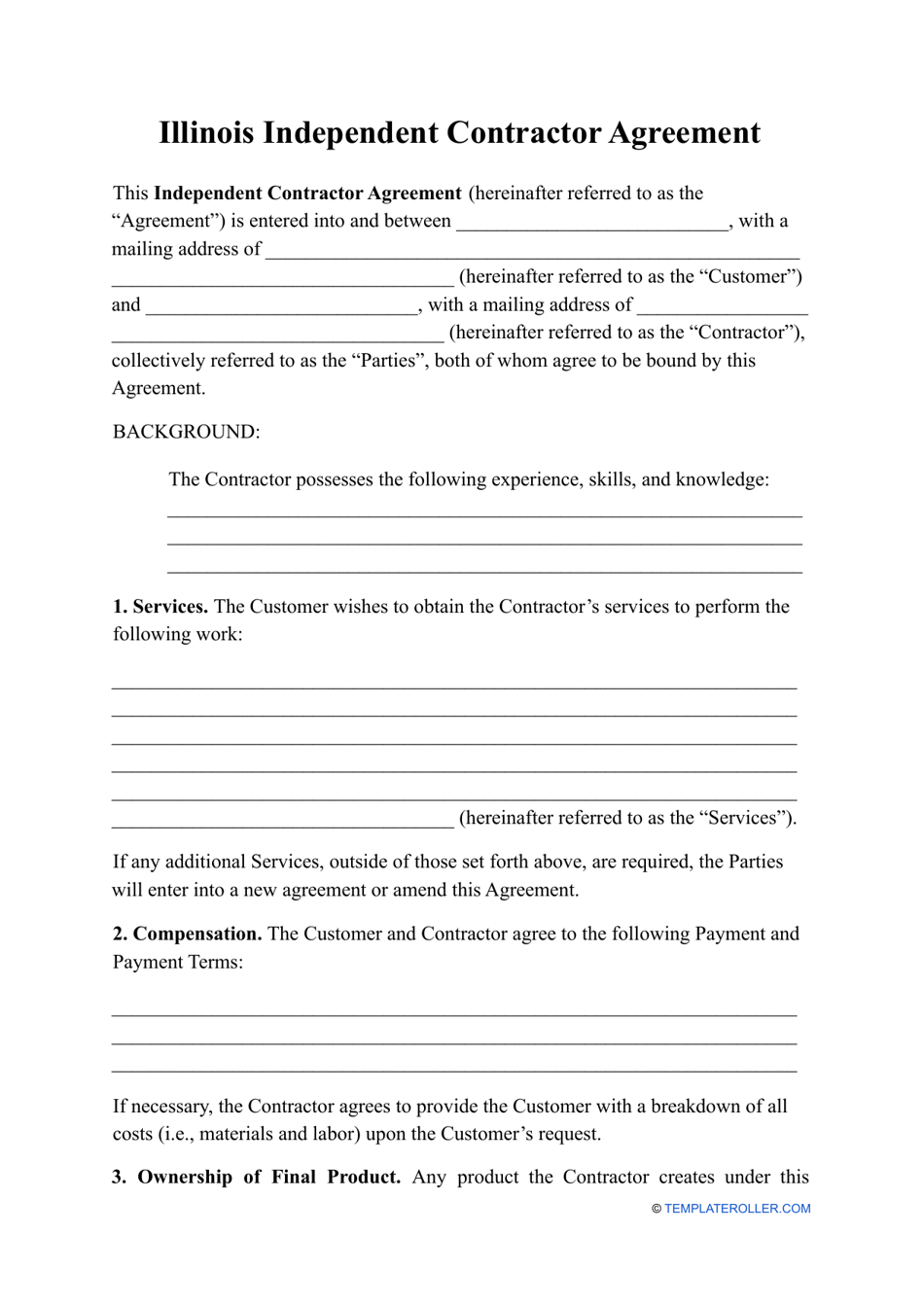 Independent Contractor Agreement Template - Illinois, Page 1