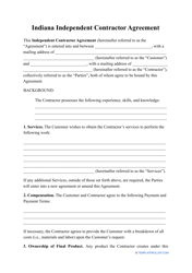 Document preview: Independent Contractor Agreement Template - Indiana