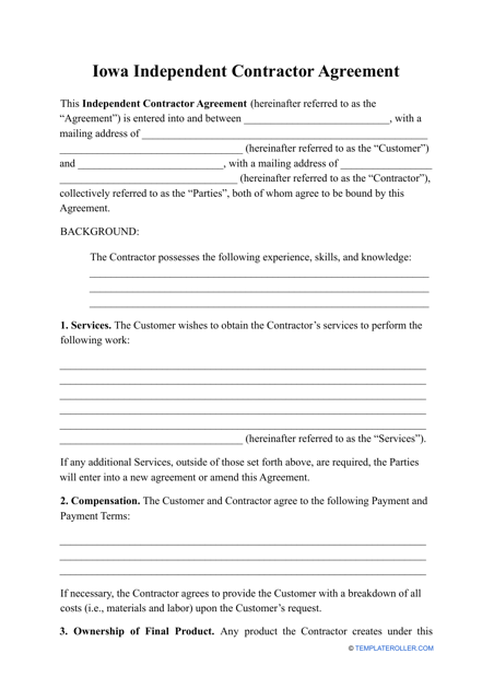 Independent Contractor Agreement Template - Iowa Download Pdf
