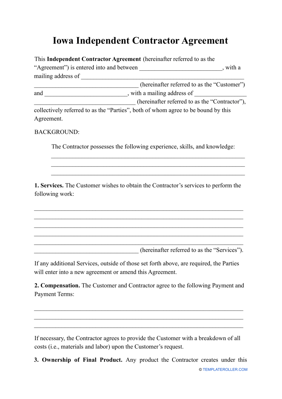 Independent Contractor Agreement Template - Iowa, Page 1