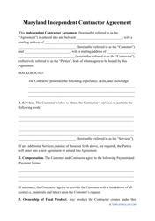 Independent Contractor Agreement Template - Maryland