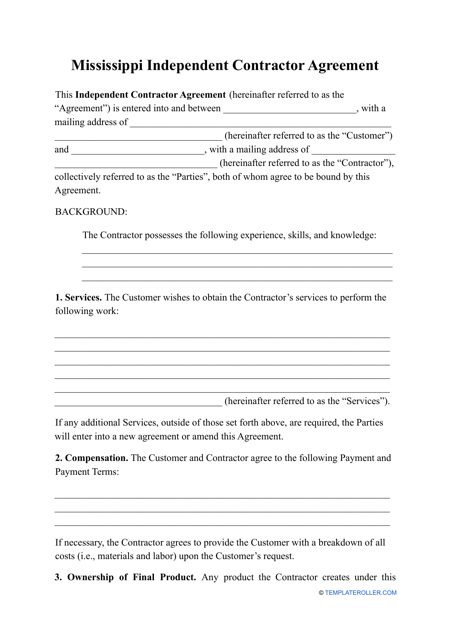 Independent Contractor Agreement Template - Mississippi