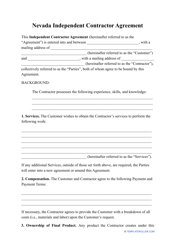 Document preview: Independent Contractor Agreement Template - Nevada
