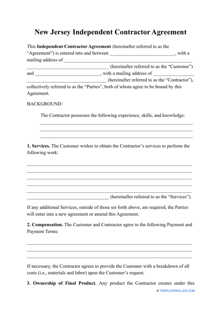 Independent Contractor Agreement Template - New Jersey Download Pdf