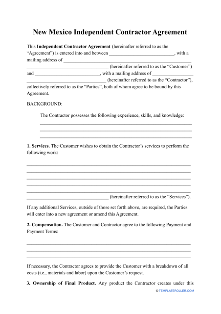Independent Contractor Agreement Template - New Mexico Download Pdf