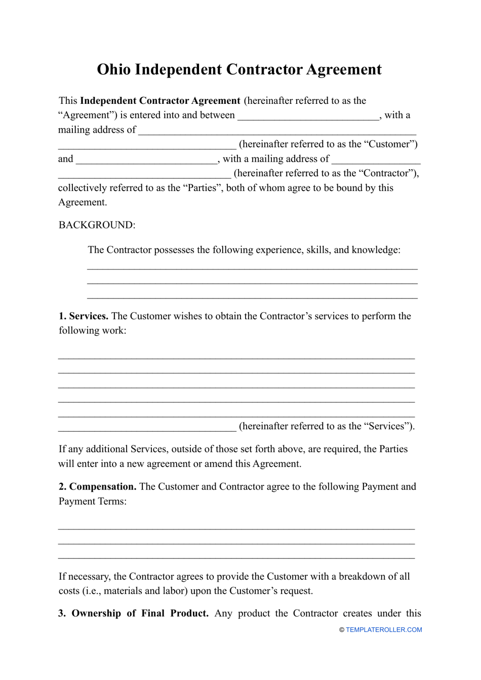 Independent Contractor Agreement Template - Ohio, Page 1