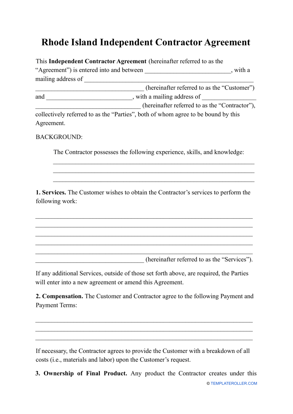 Independent Contractor Agreement Template - Rhode Island, Page 1