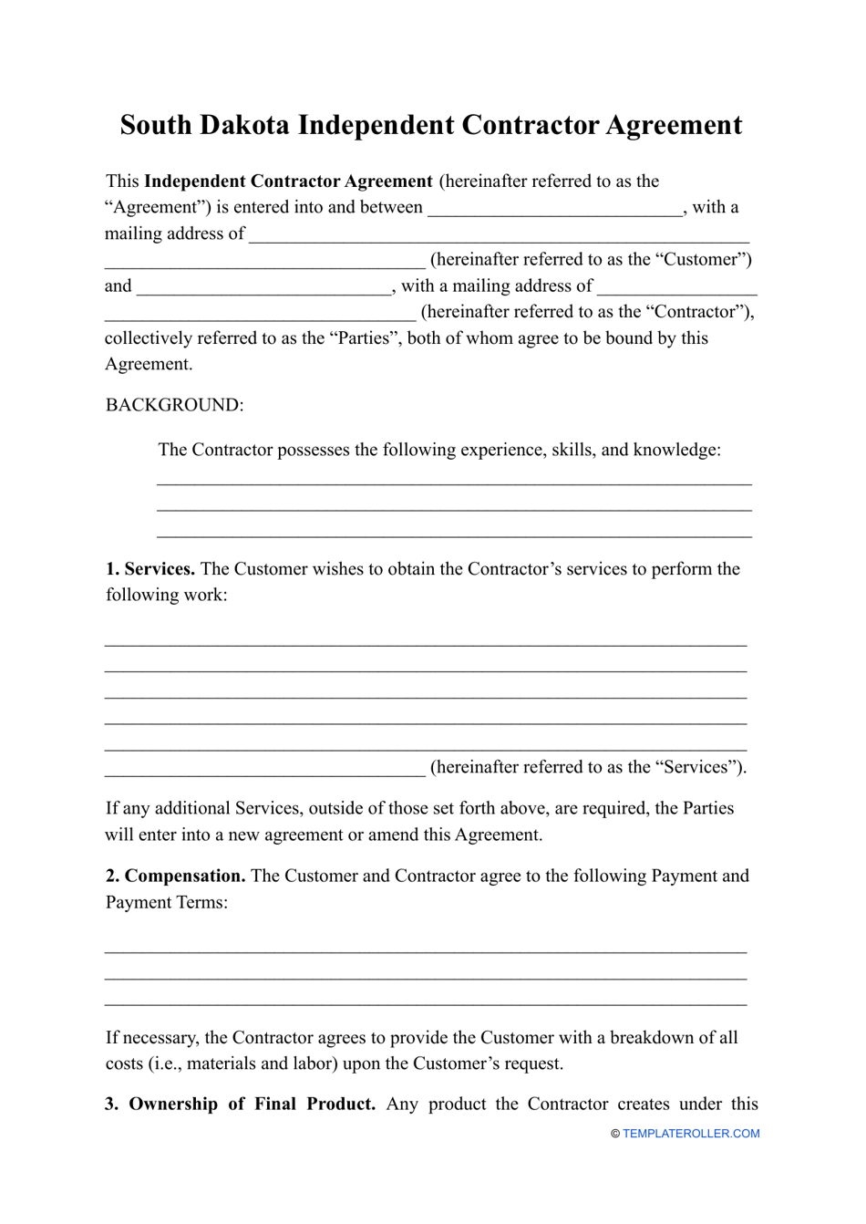 Independent Contractor Agreement Template - South Dakota, Page 1