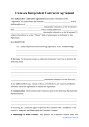 Document preview: Independent Contractor Agreement Template - Tennessee