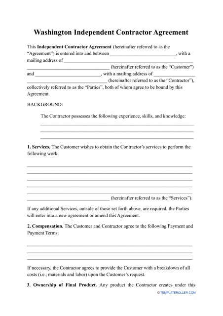 Independent Contractor Agreement Template - Washington Download Pdf