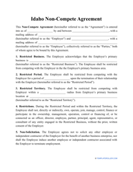 Non-compete Agreement Template - Idaho