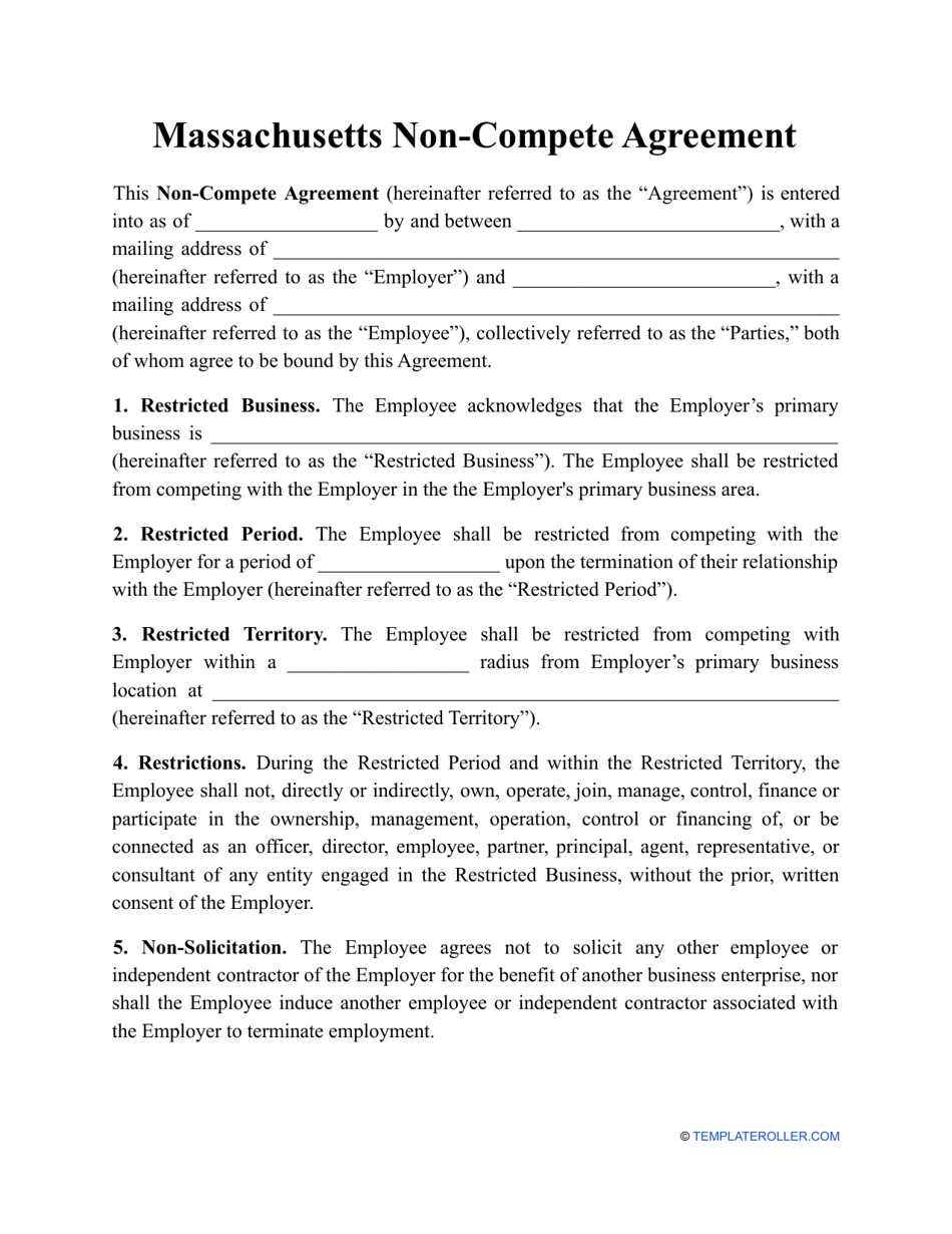 Non-compete Agreement Template - Massachusetts, Page 1
