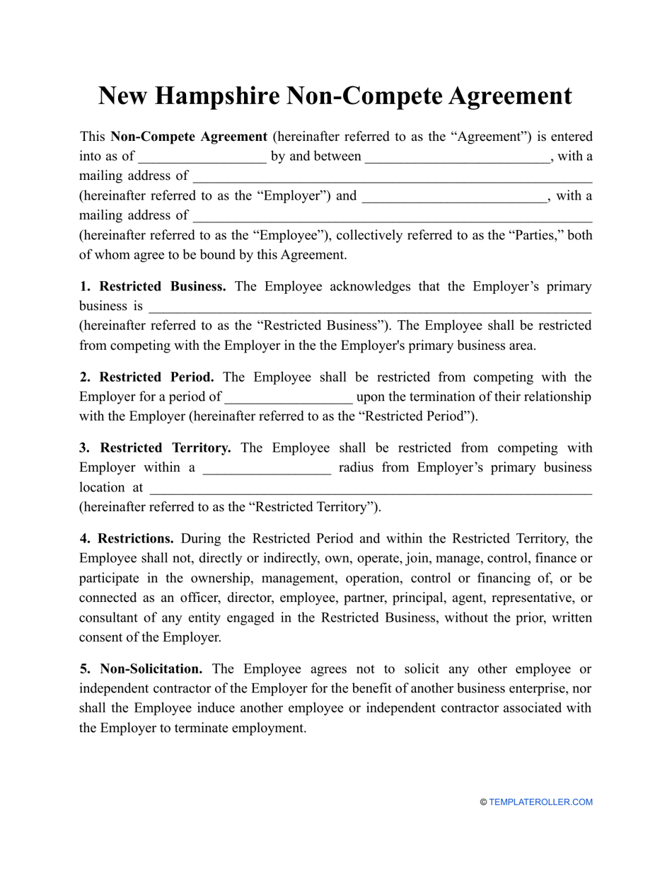 New Hampshire Non-compete Agreement Template - Fill Out, Sign Online ...