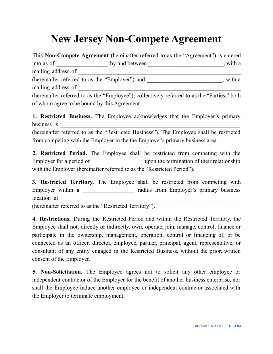 Non-compete Agreement Template - New Jersey, Page 1