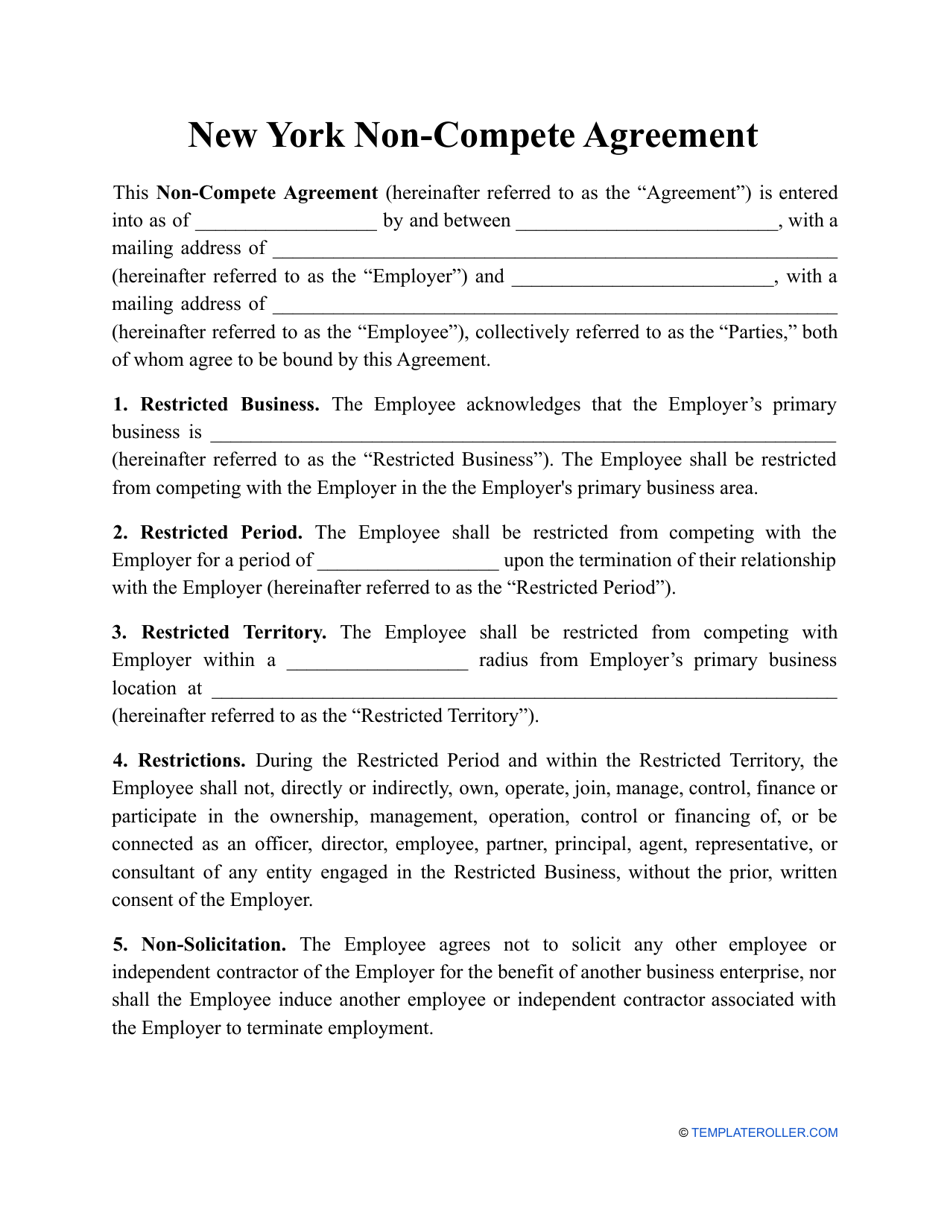 Non-compete Agreement Template - New York, Page 1