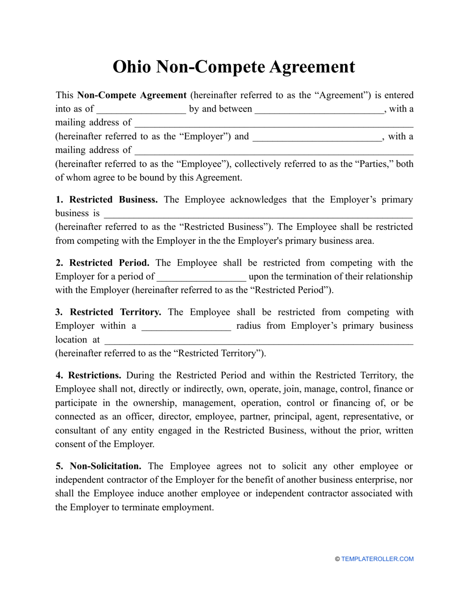 Non-compete Agreement Template - Ohio, Page 1