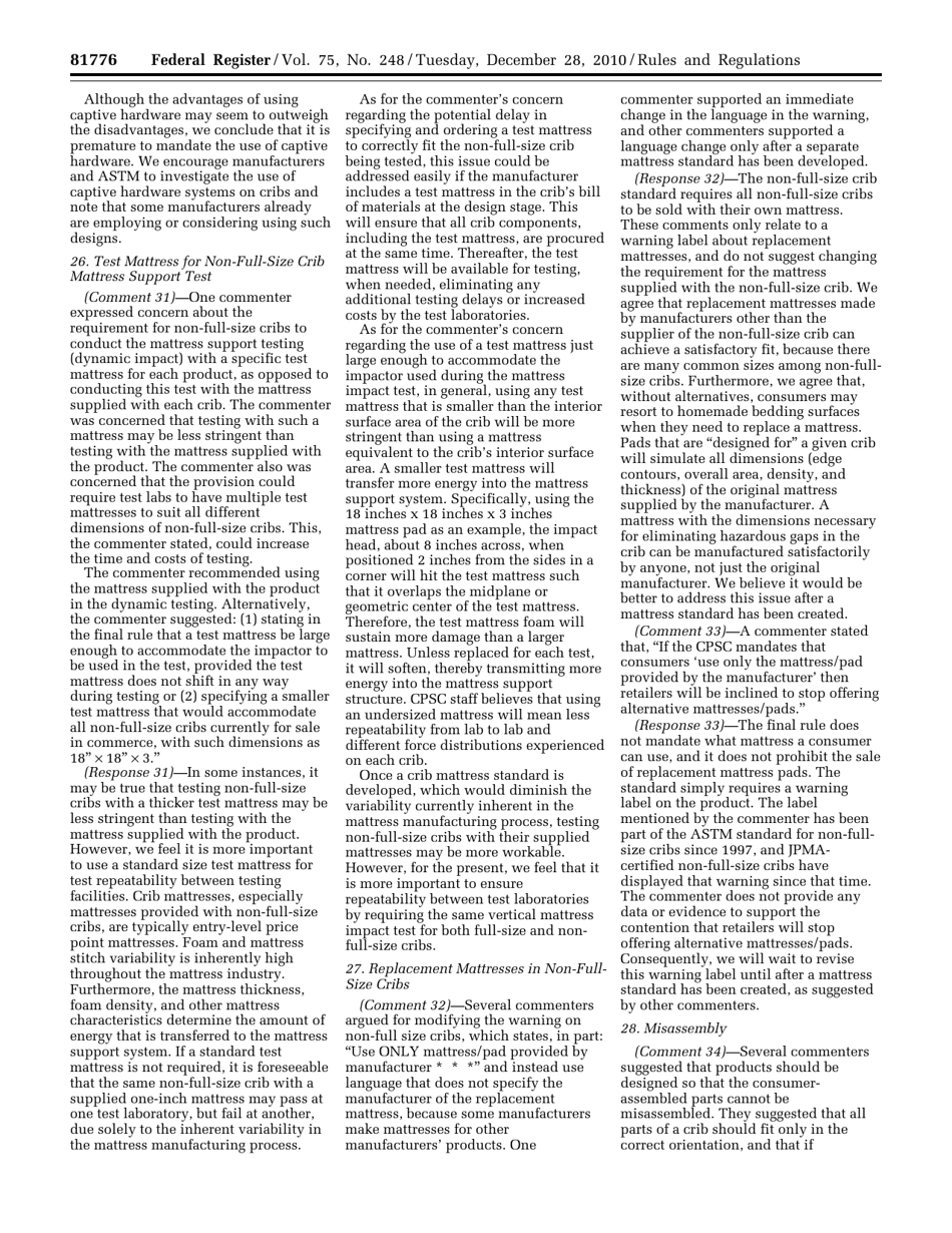 Federal Register - Rules and Regulations Part Iii: Safety Standards for Full-Size Baby Cribs and Non-full-Size Baby Cribs; Final Rule, Page 12