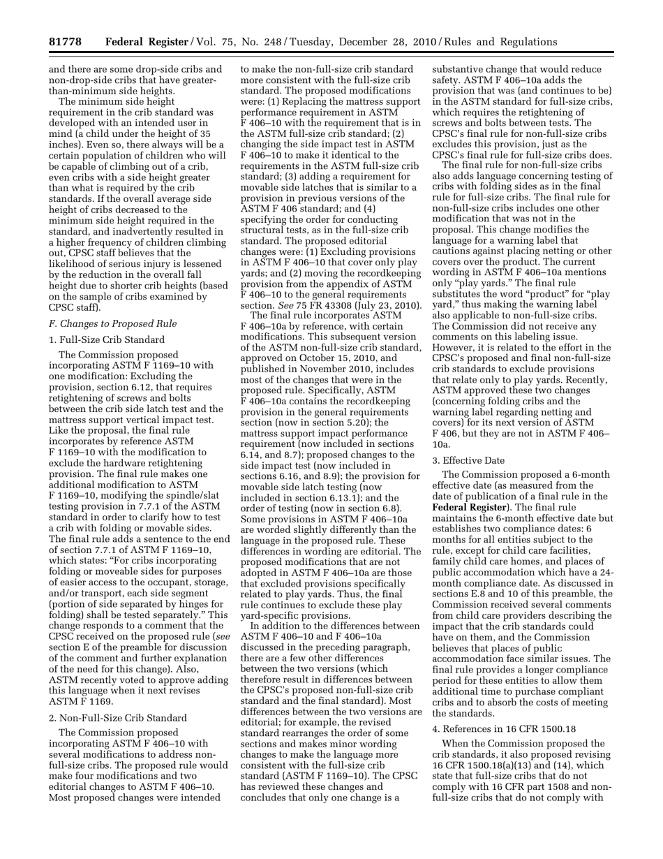 Federal Register - Rules and Regulations Part Iii: Safety Standards for Full-Size Baby Cribs and Non-full-Size Baby Cribs; Final Rule, Page 14
