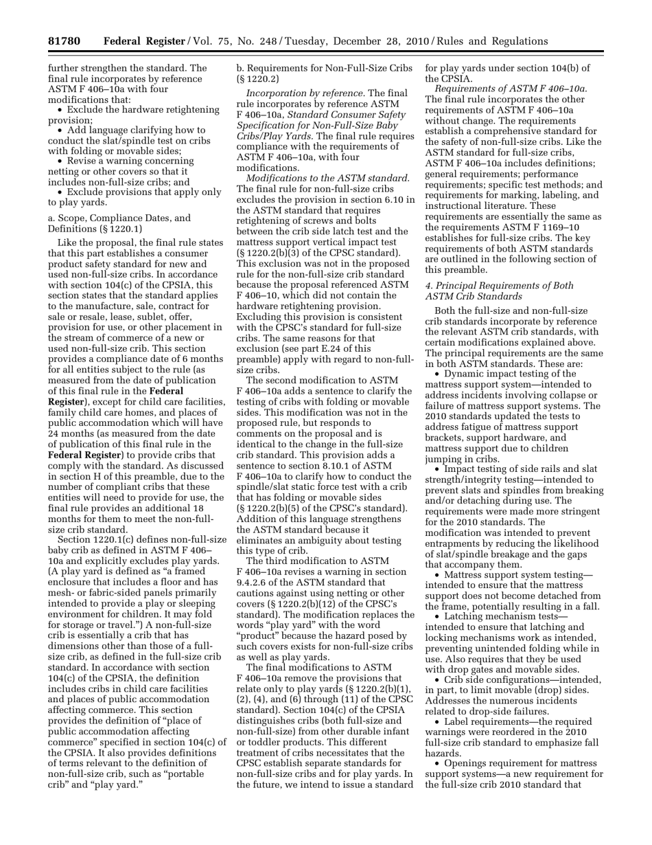 Federal Register - Rules and Regulations Part Iii: Safety Standards for Full-Size Baby Cribs and Non-full-Size Baby Cribs; Final Rule, Page 16