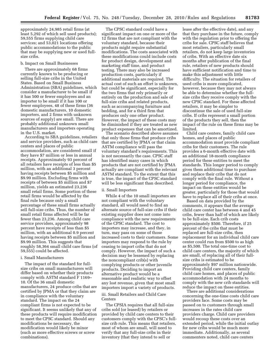 Federal Register - Rules and Regulations Part Iii: Safety Standards for Full-Size Baby Cribs and Non-full-Size Baby Cribs; Final Rule, Page 19