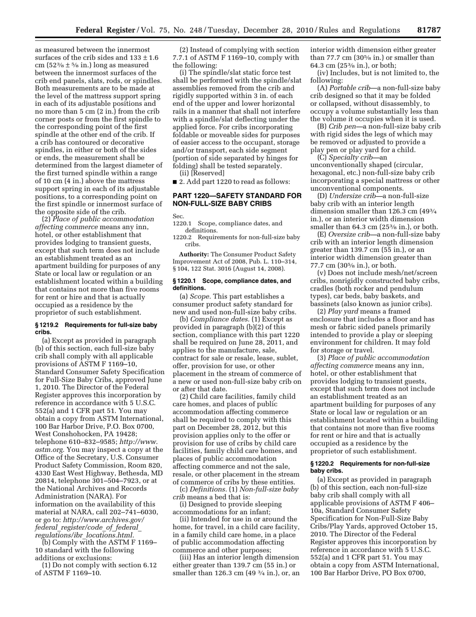 Federal Register - Rules and Regulations Part Iii: Safety Standards for Full-Size Baby Cribs and Non-full-Size Baby Cribs; Final Rule, Page 23