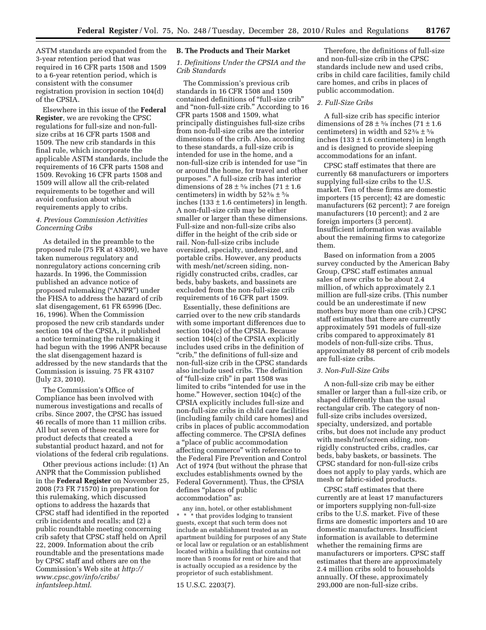 Federal Register - Rules and Regulations Part Iii: Safety Standards for Full-Size Baby Cribs and Non-full-Size Baby Cribs; Final Rule, Page 3