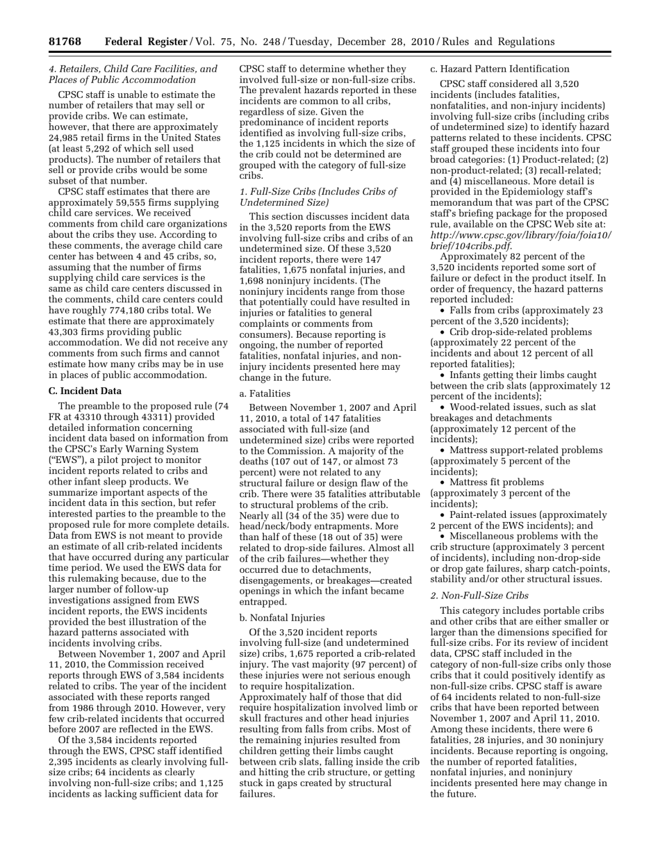 Federal Register - Rules and Regulations Part Iii: Safety Standards for Full-Size Baby Cribs and Non-full-Size Baby Cribs; Final Rule, Page 4