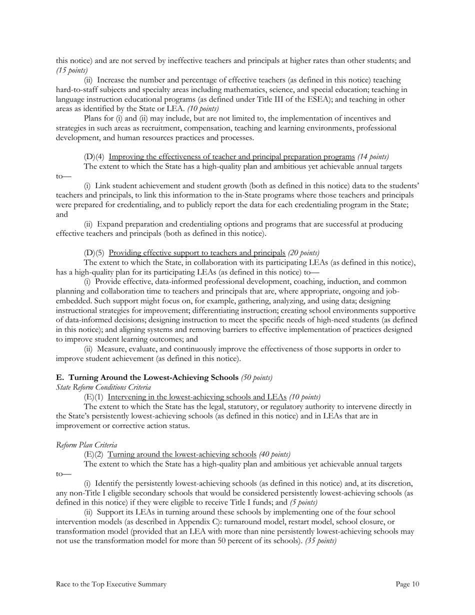 Race to the Top: Executive Summary, Page 10