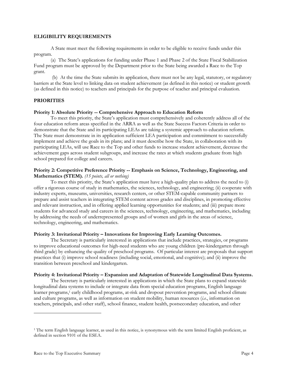 Race to the Top: Executive Summary, Page 4