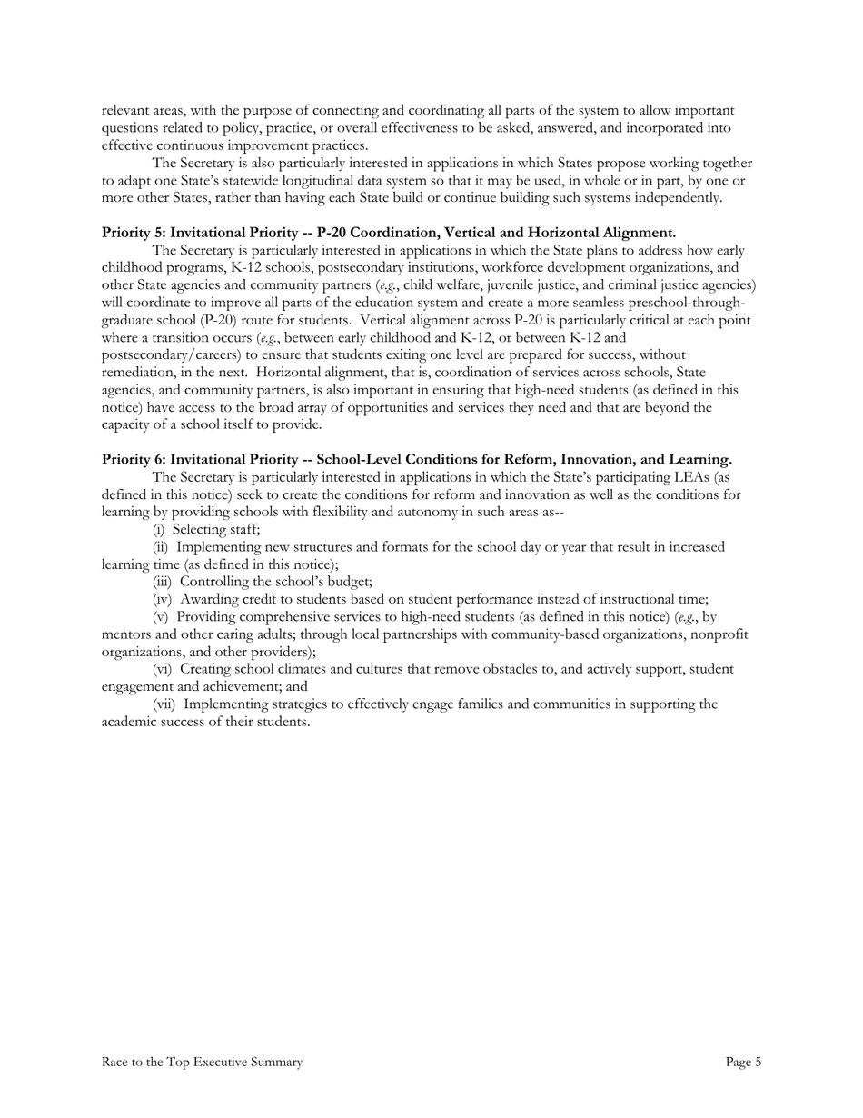 Race to the Top: Executive Summary, Page 5