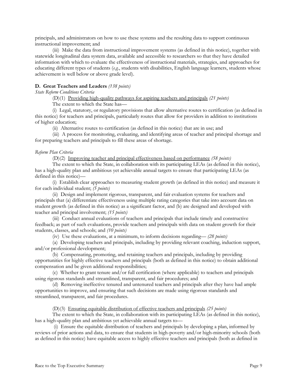 Race to the Top: Executive Summary, Page 9